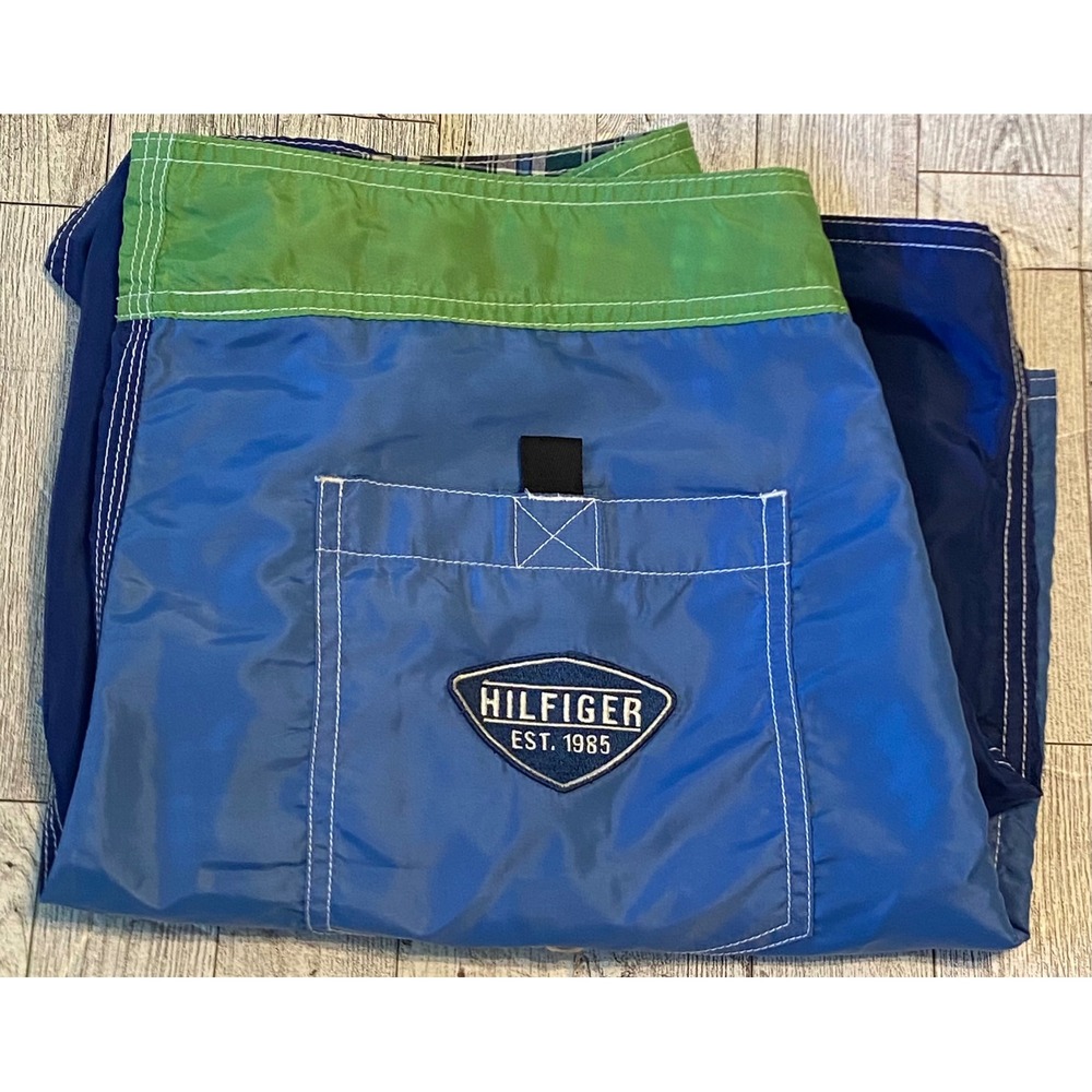 Tommy Hilfiger Mens reversible  board Shorts‎ Plaid Blue  green Size Large